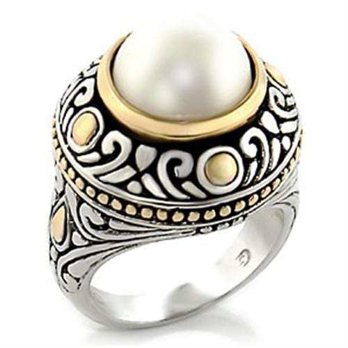 7X137 - Reverse Two-Tone Brass Ring with Synthetic in White - Alamode - Flyclothing LLC