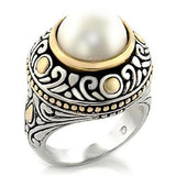 7X137 - Reverse Two-Tone Brass Ring with Synthetic  in White - Alamode