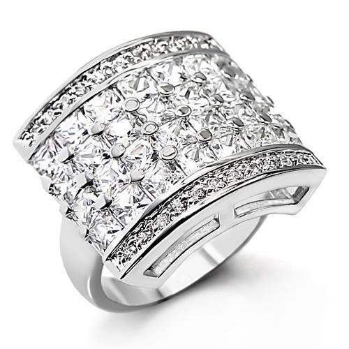 7X146 - Rhodium Brass Ring with AAA Grade CZ in Clear - Alamode - Flyclothing LLC