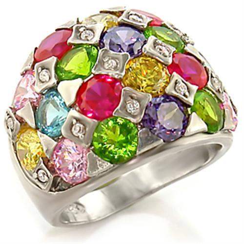 Leanna Cocktail Ring - Rhodium Brass, AAA CZ , Multi Color - 7X150 - Alamode - Flyclothing LLC