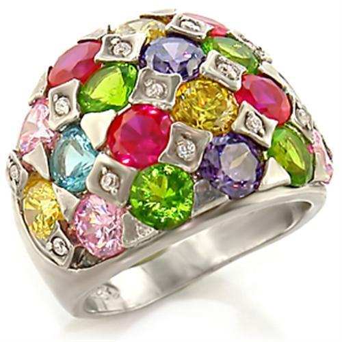Leanna Cocktail Ring - Rhodium Brass, AAA CZ , Multi Color - 7X150 - Alamode - Flyclothing LLC