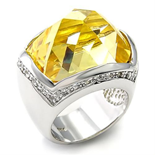 7X154 - Rhodium 925 Sterling Silver Ring with AAA Grade CZ  in Citrine Yellow - Alamode