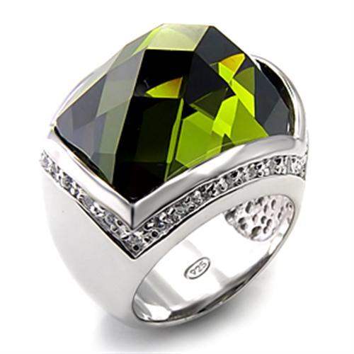 7X156 - Rhodium 925 Sterling Silver Ring with AAA Grade CZ in Olivine color - Alamode - Flyclothing LLC