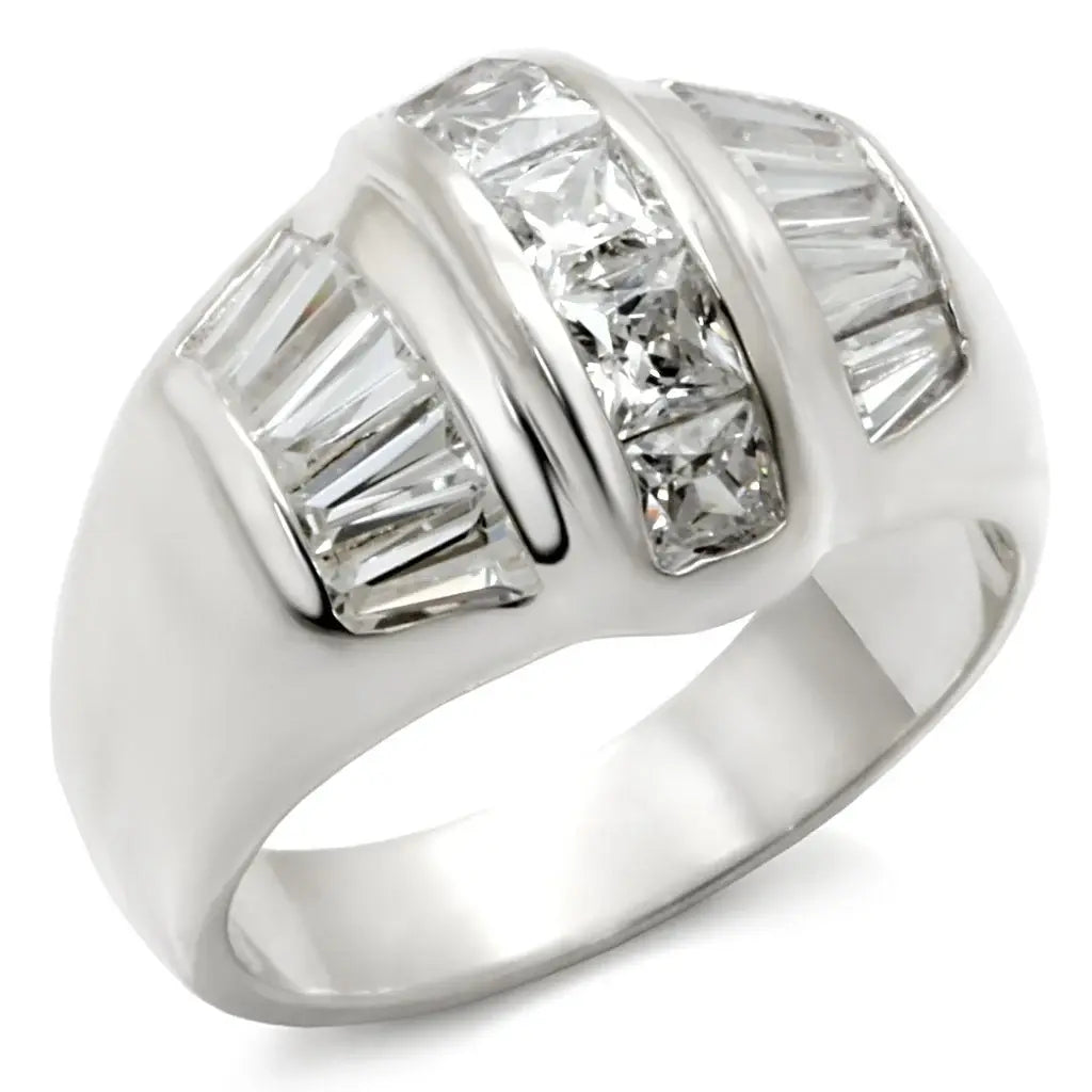 7X159 - Rhodium 925 Sterling Silver Ring with AAA Grade CZ in Clear - Alamode - Flyclothing LLC