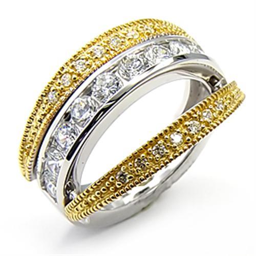 7X164 - Reverse Two-Tone 925 Sterling Silver Ring with AAA Grade CZ  in Clear - Alamode