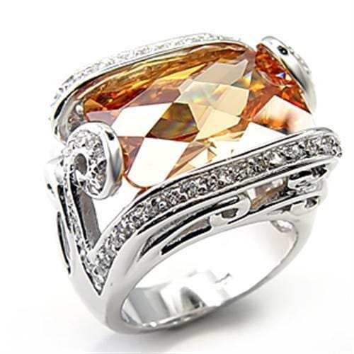 7X180 - Rhodium 925 Sterling Silver Ring with AAA Grade CZ in Champagne - Alamode - Flyclothing LLC