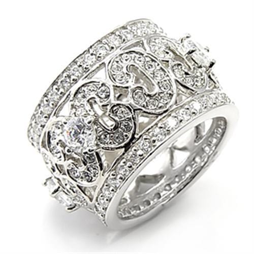 7X182 - Rhodium 925 Sterling Silver Ring with AAA Grade CZ  in Clear - Alamode