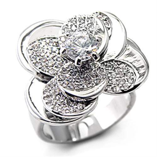 7X184 - Rhodium 925 Sterling Silver Ring with AAA Grade CZ in Clear - Alamode - Flyclothing LLC