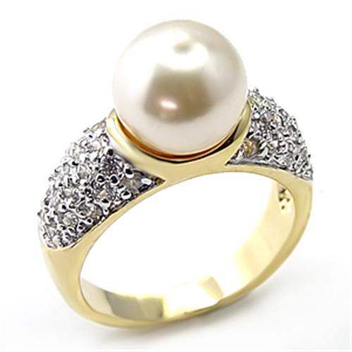 7X203 - Gold+Rhodium 925 Sterling Silver Ring with Synthetic Pearl in White - Alamode - Flyclothing LLC