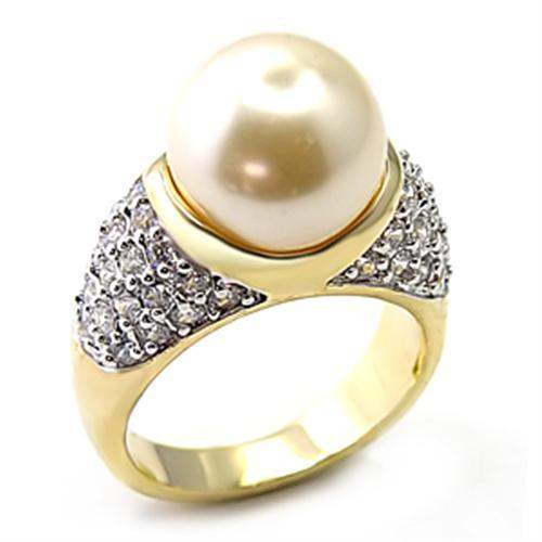 7X216 - Gold+Rhodium 925 Sterling Silver Ring with Synthetic Pearl in White - Alamode - Flyclothing LLC