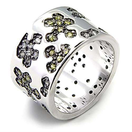 7X229 - Rhodium + Ruthenium 925 Sterling Silver Ring with AAA Grade CZ in Olivine color - Alamode - Flyclothing LLC
