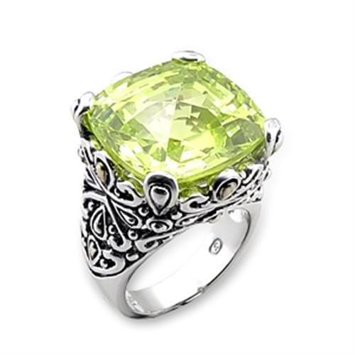 7X314 - Reverse Two-Tone 925 Sterling Silver Ring with AAA Grade CZ  in Apple Green color - Alamode