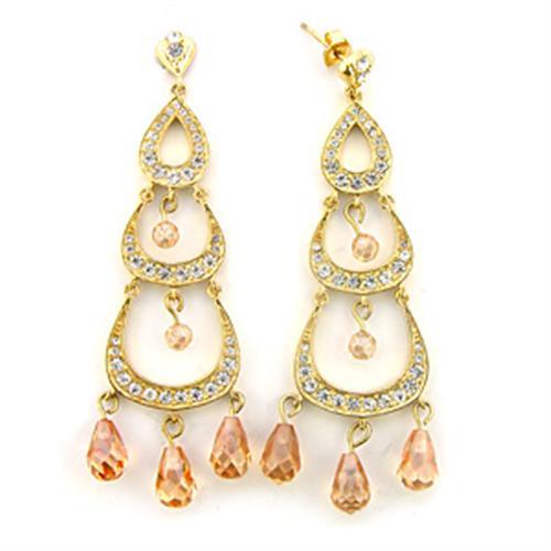 7X372 - Gold 925 Sterling Silver Earrings with AAA Grade CZ  in Champagne - Alamode