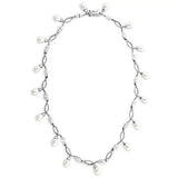 7X420 - Rhodium 925 Sterling Silver Necklace with Synthetic Pearl in White - Alamode - Flyclothing LLC