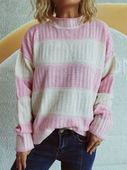 Contrast Round Neck Long Sleeve Sweater - Trendsi