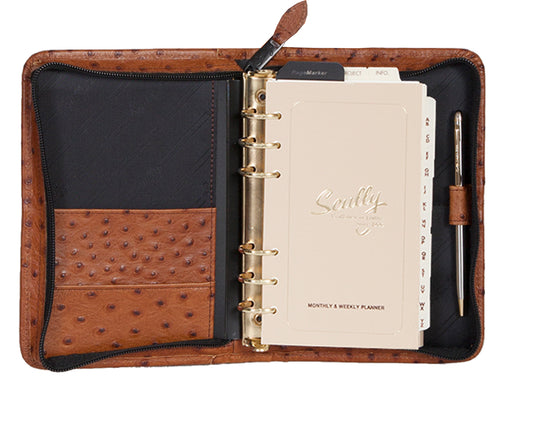 Scully Leather Ant. Brn 6 Ring Weekly Organizer