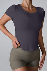 Cutout Round Neck Short Sleeve Active T-Shirt - Trendsi - Flyclothing LLC