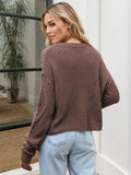 Cable-Knit Round Neck Dropped Shoulder Sweater - Trendsi