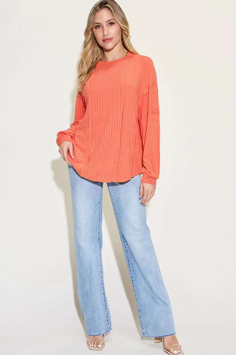Basic Bae Full Size Ribbed Round Neck Long Sleeve T-Shirt - ShopBasicbae - Flyclothing LLC