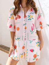 Printed Collared Neck Half Sleeve Romper - Trendsi - Flyclothing LLC