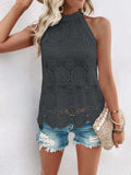 Lace Grecian Neck Tie Back Top - Trendsi - Flyclothing LLC