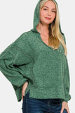 Zenana Brushed Hacci Exposed Seam Hoodie - Trendsi - Flyclothing LLC
