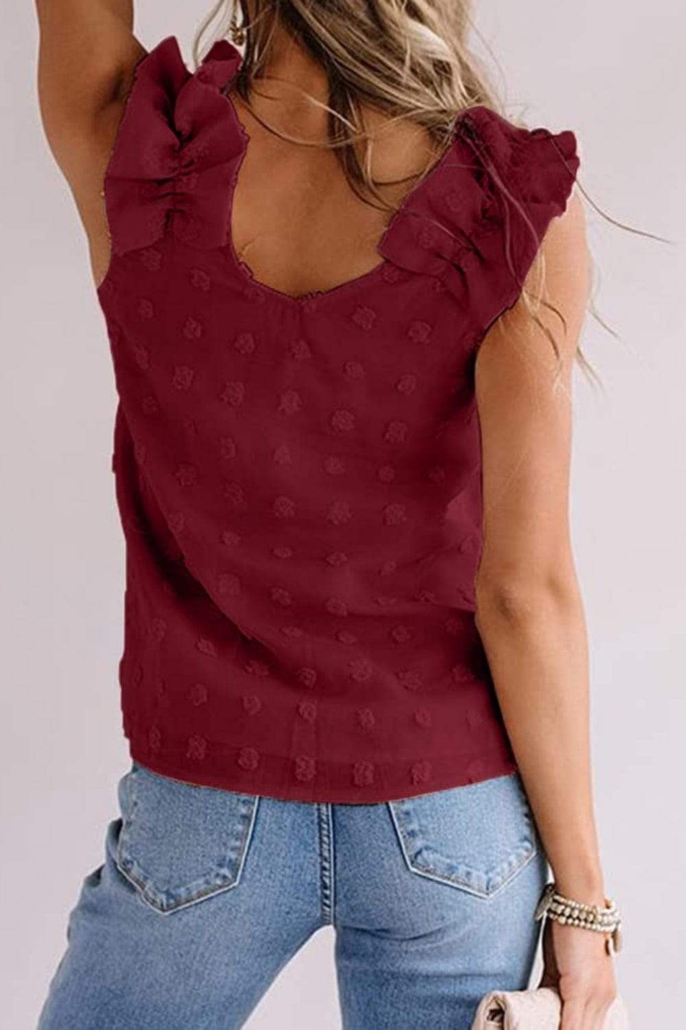 Full Size Swiss Dot V-Neck Tank - Trendsi - Flyclothing LLC