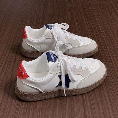 Contrast Star Lace-Up Athletic Sneakers - Trendsi - Flyclothing LLC
