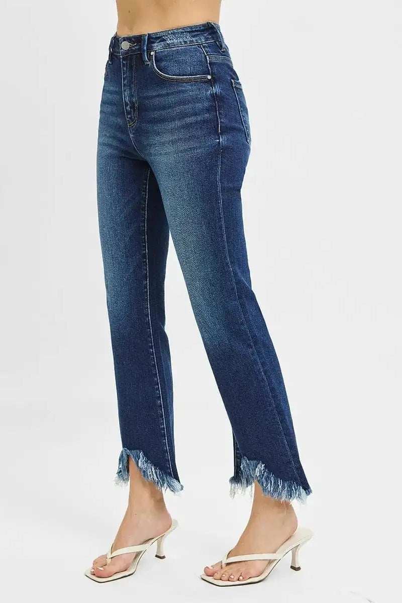 RISEN Full Size High Rise Crop Bootcut Fray Hem Jeans Plus Size - Trendsi - Flyclothing LLC