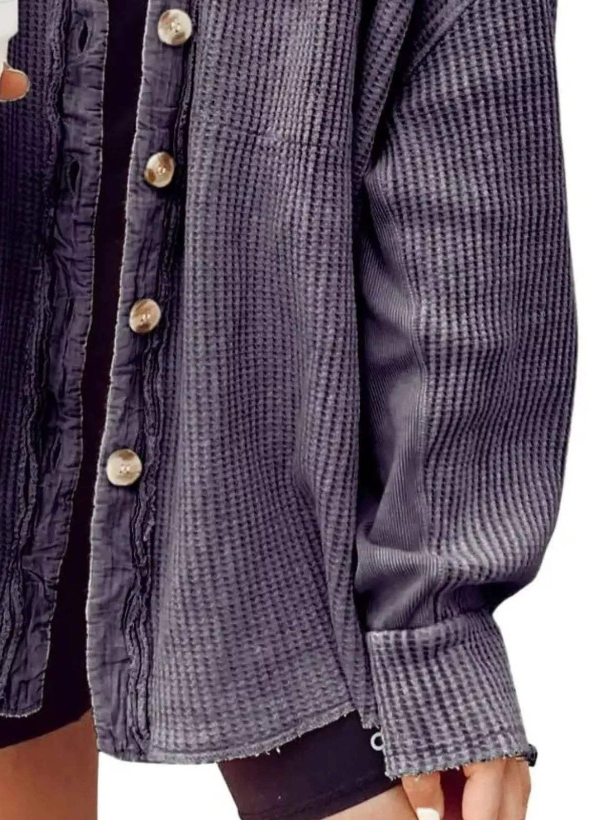 Oversized Waffle Knit Button-Up Jacket - Trendsi - Flyclothing LLC