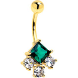 Green Clear CZ Gem Gold Tone Rhombus Riot Belly Ring - BodyCandy - Flyclothing LLC