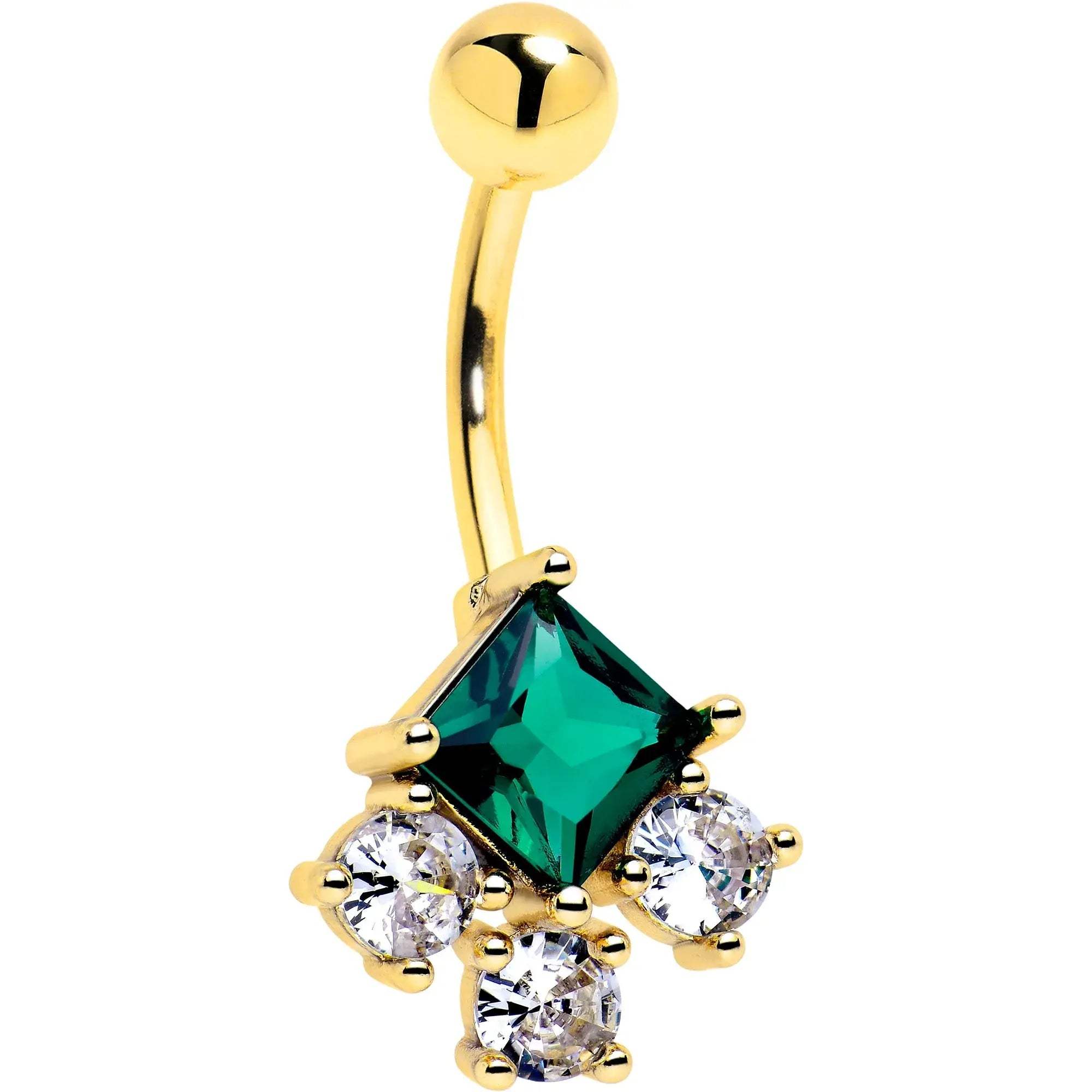 Green Clear CZ Gem Gold Tone Rhombus Riot Belly Ring - BodyCandy - Flyclothing LLC