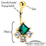 Green Clear CZ Gem Gold Tone Rhombus Riot Belly Ring - BodyCandy - Flyclothing LLC