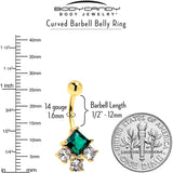 Green Clear CZ Gem Gold Tone Rhombus Riot Belly Ring - BodyCandy - Flyclothing LLC