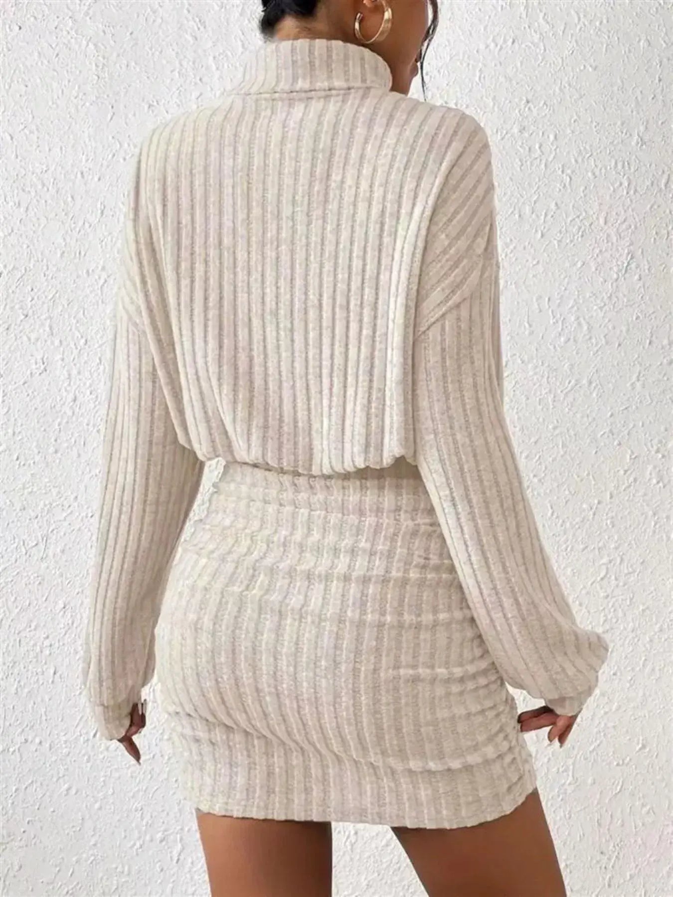 Ribbed Knit Turtleneck Bodycon Mini Dress - Trendsi - Flyclothing LLC