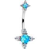 Blue Synthetic Opal Rhombus Star Double Mount Belly Ring - BodyCandy - Flyclothing LLC
