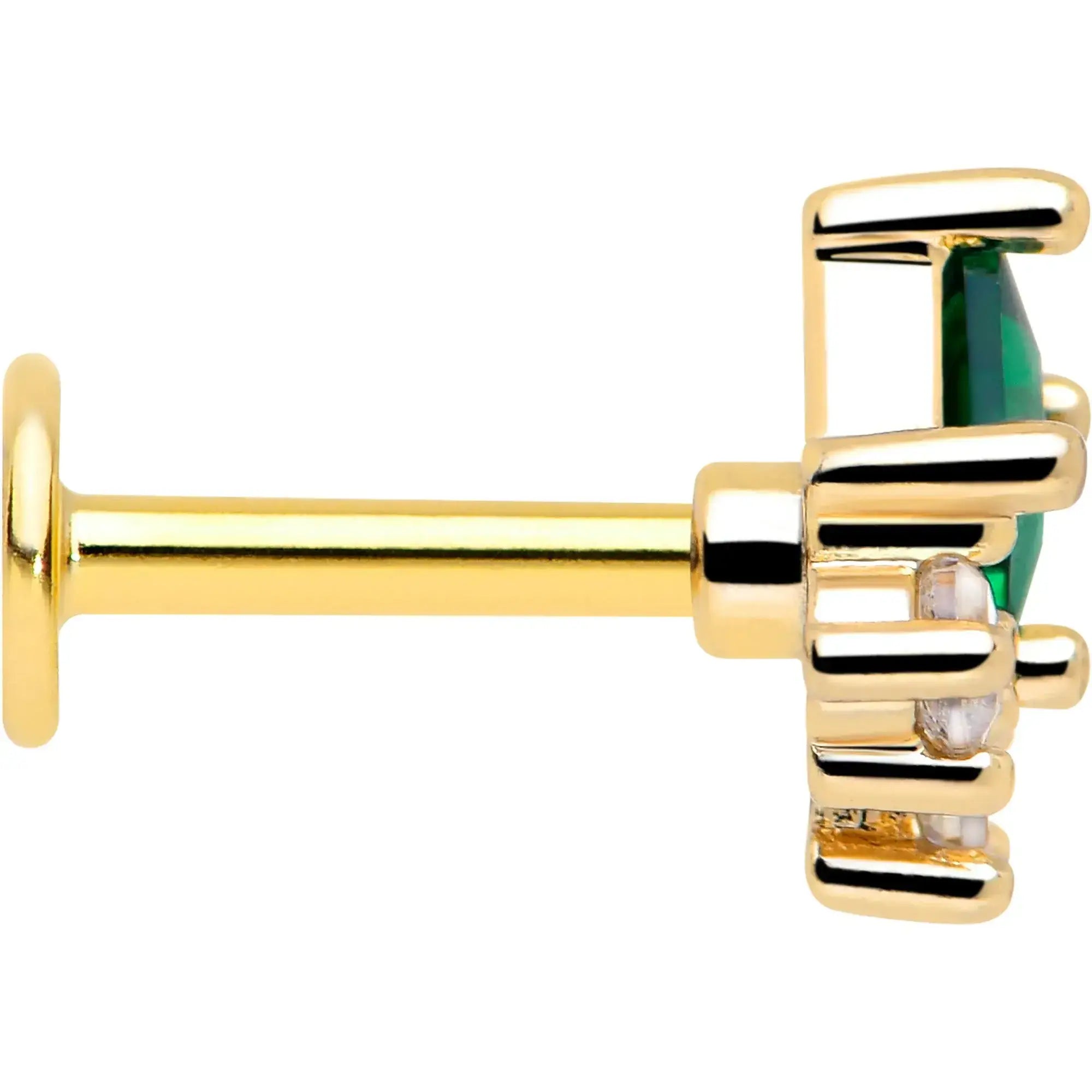 16G 1/4 Green Clear CZ Gem Gold Tone Rhombus Riot Flatback Stud - BodyCandy - Flyclothing LLC