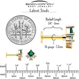 16G 1/4 Green Clear CZ Gem Gold Tone Rhombus Riot Flatback Stud - BodyCandy - Flyclothing LLC