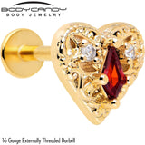 16G 1/4 Red CZ Gem Gold Tone Heart Queen Flatback Stud - BodyCandy - Flyclothing LLC