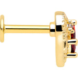 16G 1/4 Red CZ Gem Gold Tone Heart Queen Flatback Stud - BodyCandy - Flyclothing LLC