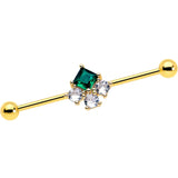14G Green CZ Gem Gold Tone Rhombus Riot Industrial Barbell 38mm - BodyCandy - Flyclothing LLC