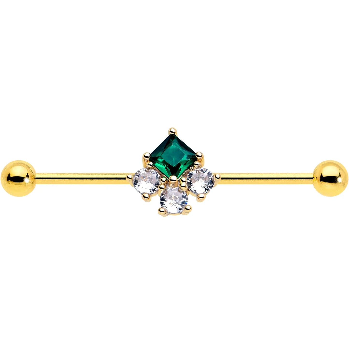14G Green CZ Gem Gold Tone Rhombus Riot Industrial Barbell 38mm - BodyCandy - Flyclothing LLC