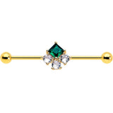 14G Green CZ Gem Gold Tone Rhombus Riot Industrial Barbell 38mm - BodyCandy - Flyclothing LLC