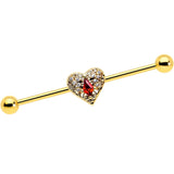 14G Red CZ Gem Gold Tone Heart Queen Industrial Barbell 38mm - BodyCandy - Flyclothing LLC