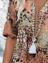 Full Size Printed V-Neck Half Sleeve Dress Plus Size - Trendsi - Flyclothing LLC