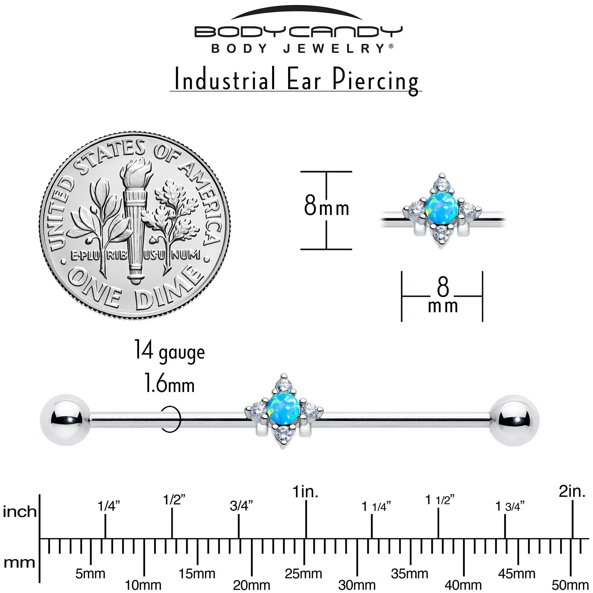 14G Blue Synthetic Opal Rhombus Star Industrial Barbell 38mm - BodyCandy - Flyclothing LLC