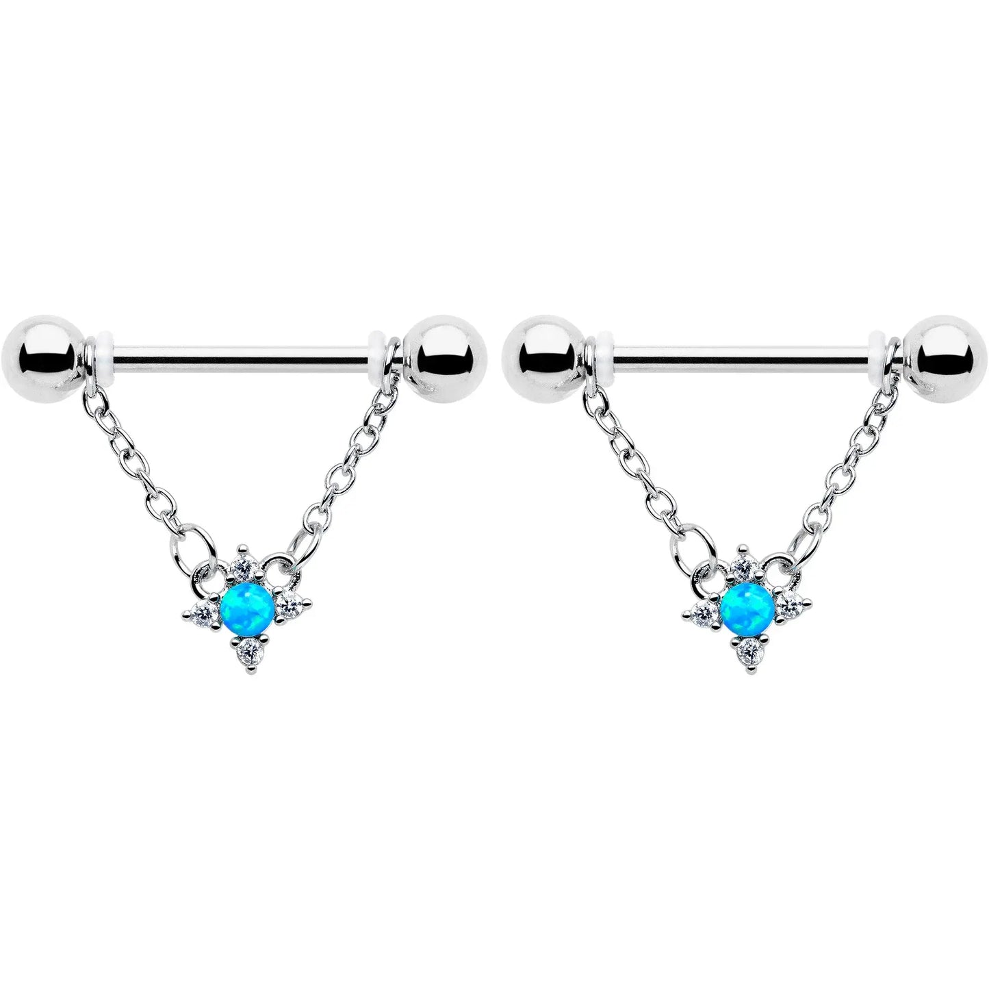 14G 9/16 Blue Synthetic Opal Rhombus Star Dangle Nipple Ring Set - BodyCandy - Flyclothing LLC