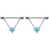 14G 9/16 Blue Synthetic Opal Rhombus Star Dangle Nipple Ring Set - BodyCandy - Flyclothing LLC