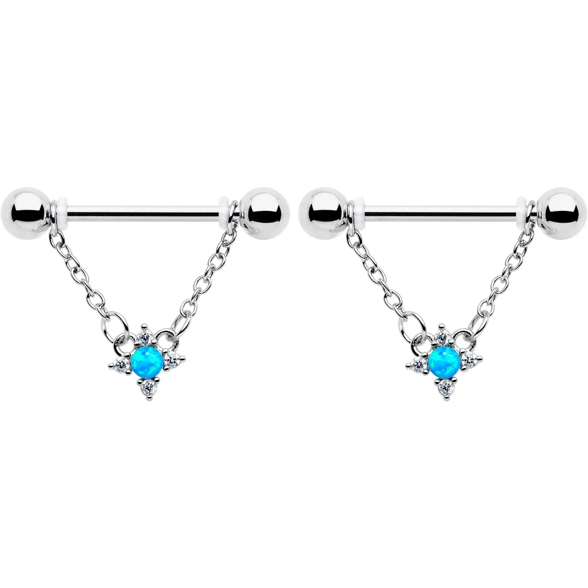 14G 9/16 Blue Synthetic Opal Rhombus Star Dangle Nipple Ring Set - BodyCandy - Flyclothing LLC