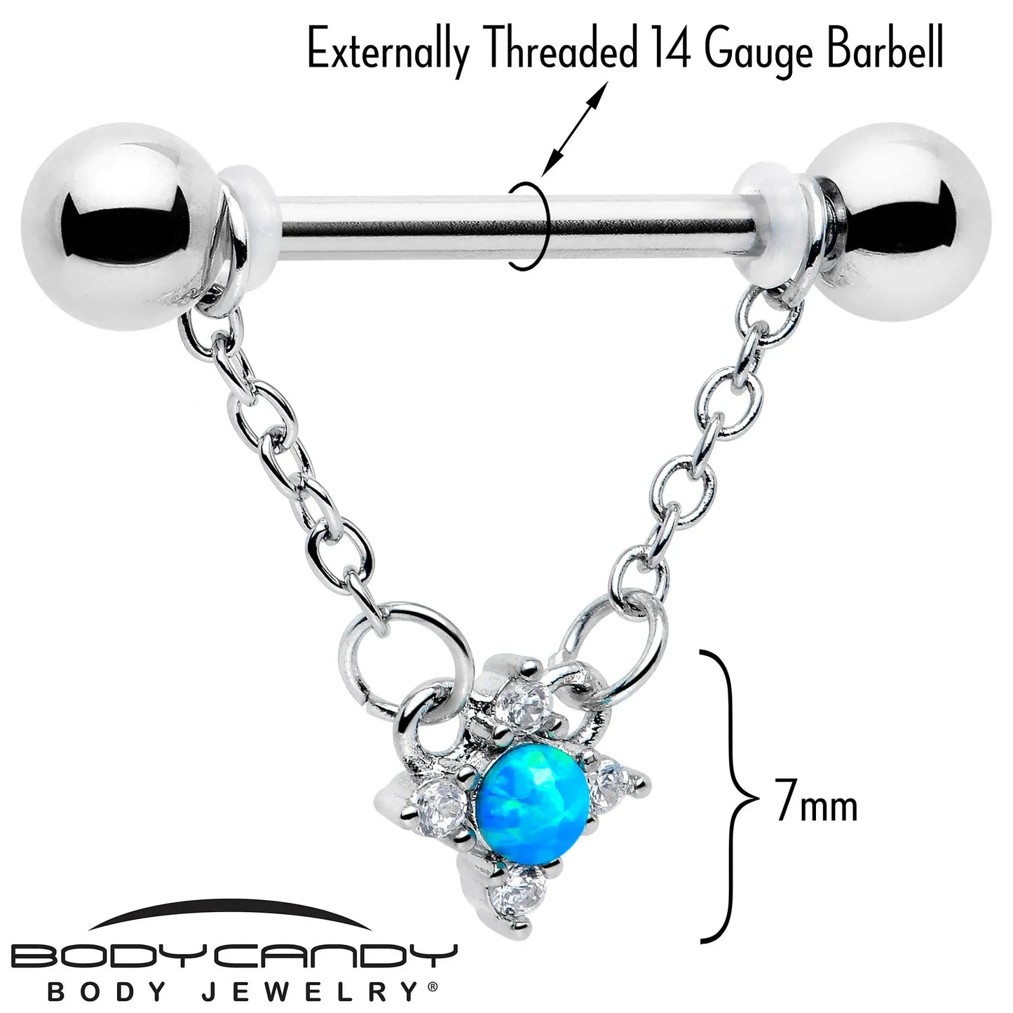 14G 9/16 Blue Synthetic Opal Rhombus Star Dangle Nipple Ring Set - BodyCandy - Flyclothing LLC